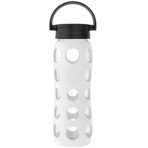 LIFEFACTORY 22 oz Glass Water Bottle With Silicone Sleeve Screw Top - WHITE